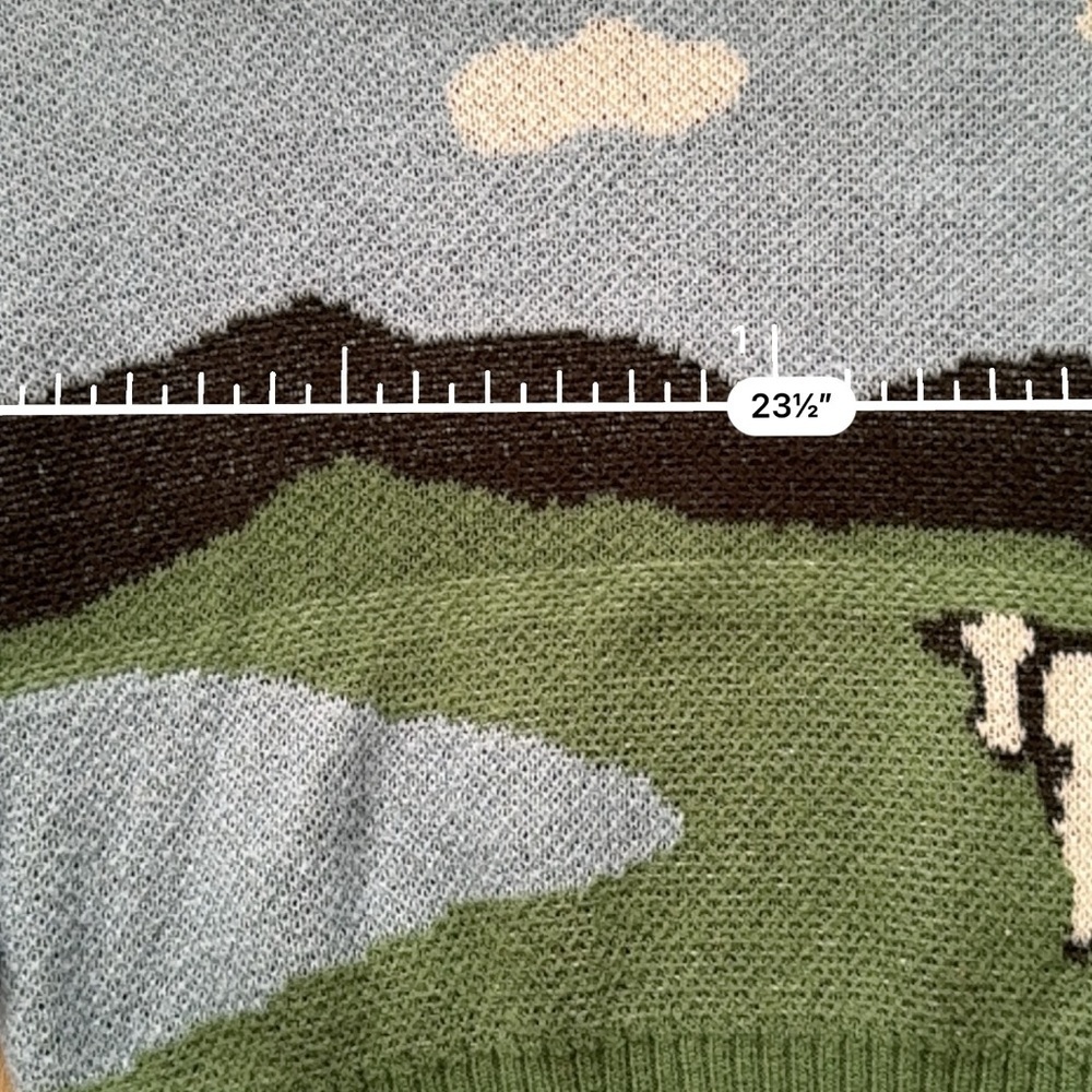 Blue Color Block Cow Pattern Drop Shoulder Sweater - Picture 7 of 7